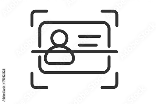 ID card scan icon for identity verification and authentication. User recognition concept. Personal data, security check, and access control. Biometrics, passport, or license symbol.