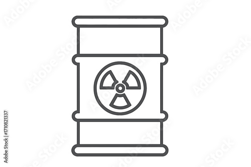 Radioactive waste barrel line icon. Nuclear energy symbol. Hazard radiation sign. Toxic chemical container. Dangerous substance concept. Contamination, pollution vector illustration.