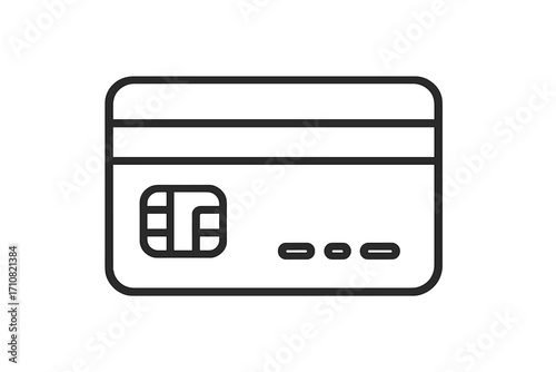 Credit card icon vector. Debit card symbol. Line art for payment, transaction, finance, banking. E-commerce concept. Online shopping design. Secure purchase with chip.