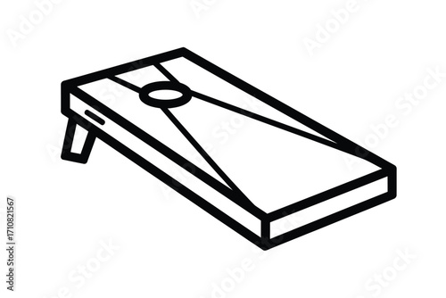 Simple line drawing of a cornhole board with a hole