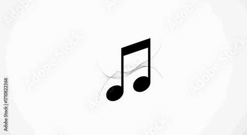 Iconic black double eighth musical note with subtle flowing grey sound waves