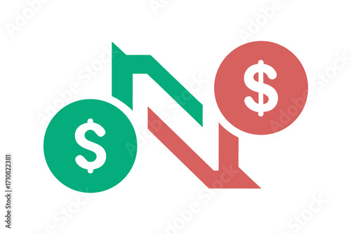 Minimalist icons depicting opposite fins in contrasting colors