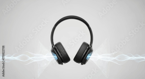 Sleek Black Wireless Headphones with Blue Light Effects