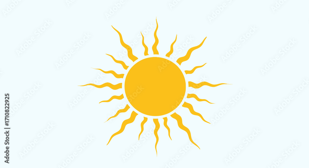 Fototapeta premium Vibrant yellow sun graphic with numerous wavy, flame-like rays emanating outwards.