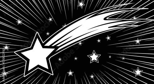 Whimsical Black and White Shooting Star with Stars