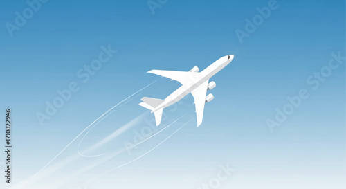 White Airplane in Flight Against a Gradient Blue Sky