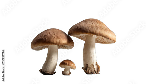 Three Brown Mushrooms Of Varying Sizes fungus fungi isolated on a transparent background