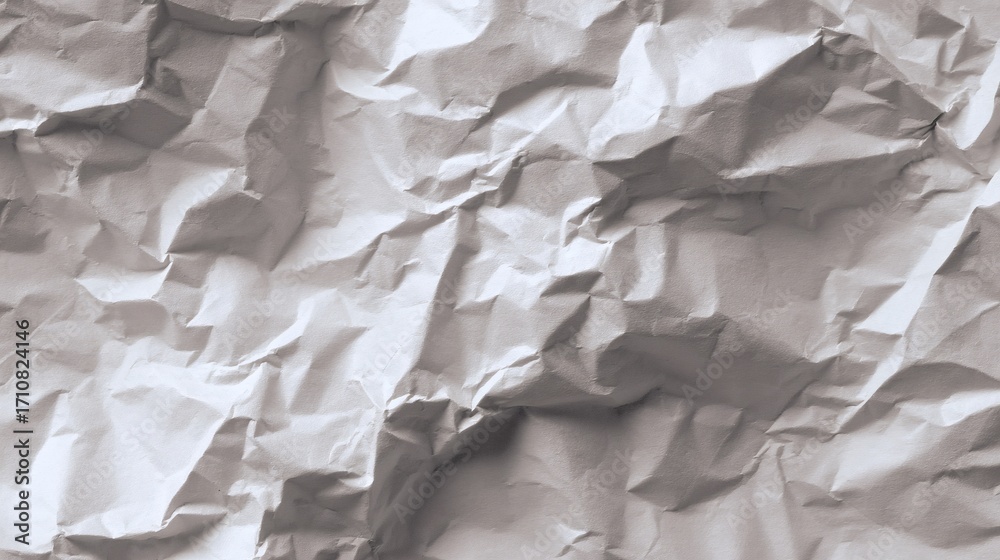 Obraz premium Wrinkled paper texture: Close-up of a crumpled sheet of paper, revealing intricate folds and textures. A symbol of discarded ideas, secrets, or the passage of time. 