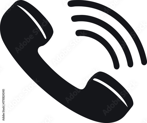 Vector art of black telephone receiver communication and connection concept contact us icon customer service hotline support