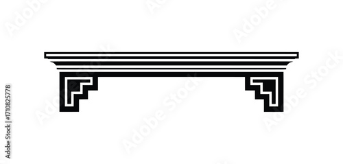 Black and white stylized illustration of a traditional shelf
