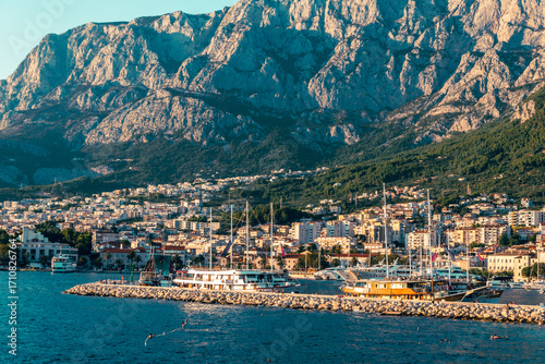Fototapeta Naklejka Na Ścianę i Meble -  Amazing marina in Makarska Riviera, Dalmatia region of Croatia.
