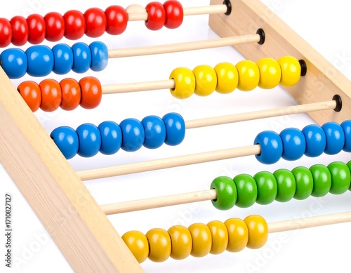 Colorful wooden abacus against white background