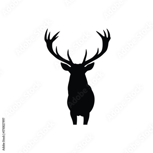 Majestic deer head with large antlers a striking black silhouette