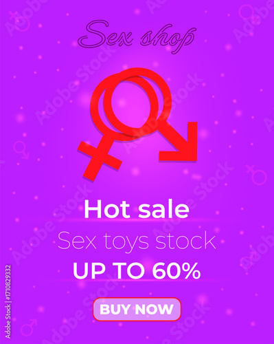 Adult shop banner template for sex shop with signs indicating female and male gender. Poster template, advertisement, website banner, signboard, etc.