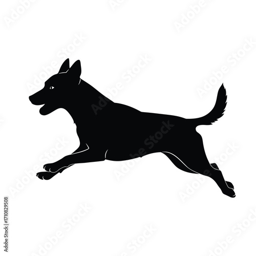 Running german shepherd dog in a dynamic pose black silhouette