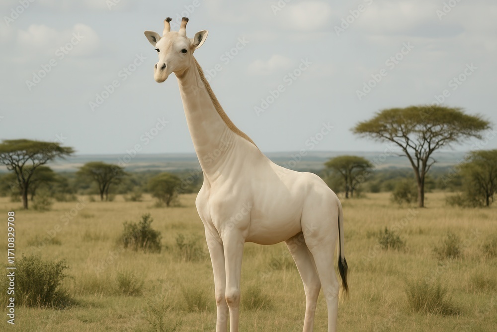 Naklejka premium White giraffe standing in the african savanna