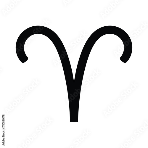 Aries zodiac symbol in bold black silhouette on white background