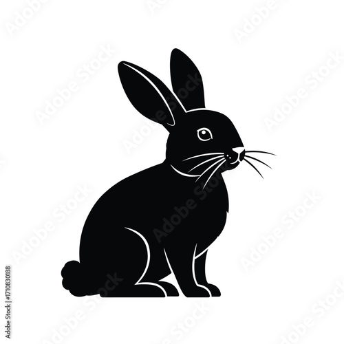 Black rabbit portrait with detailed features shown in a striking silhouette
