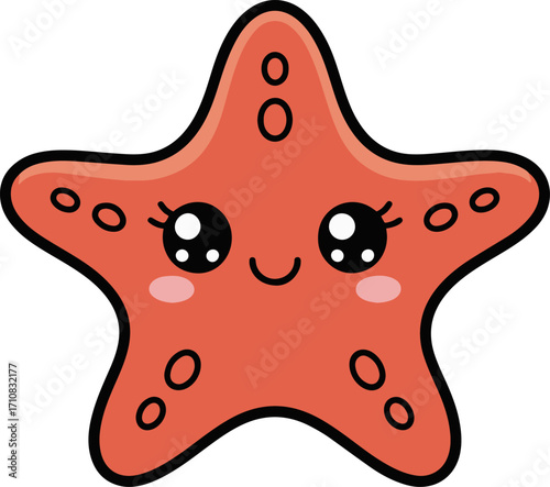 Vector art of a charming starfish cartoon character with big, sparkling eyes, its vibrant orange color and sweet smile make it ideal for childrens books and marinethemed designs
