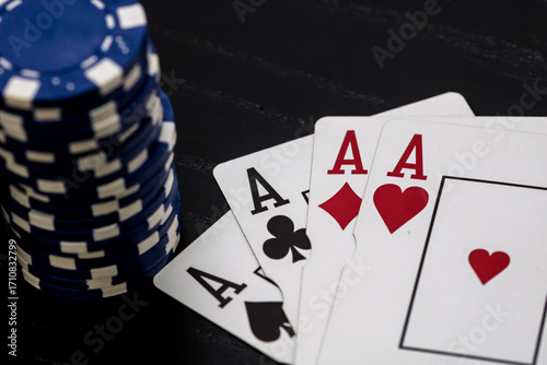 Casino chips and cards on the table. Gambling concept