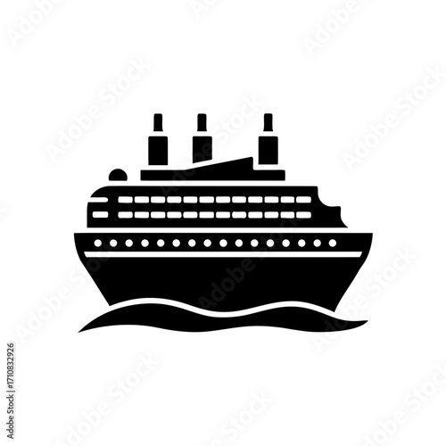 Silhouette of cruise ship on transparent background