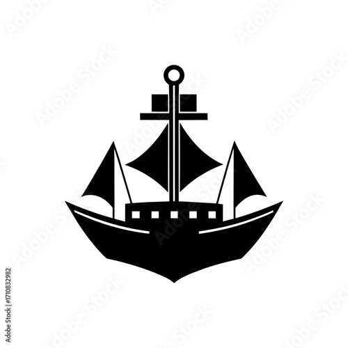 Silhouette of a sailing ship on transparent background
