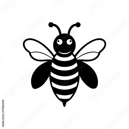 Cartoon striped honey bee on transparent background silhouette