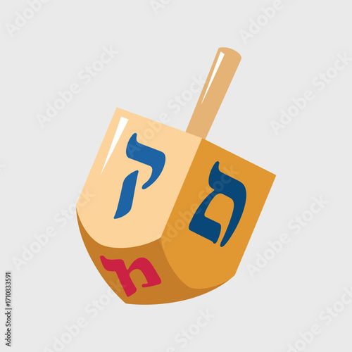 Wooden dreidel with Hebrew letters on a white background Keywords: dreidel, top, toy, game, spinning