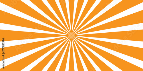 Abstract summer sunburst background with a vibrant orange and yellow burst pattern, illustrating bright, hot, and sunny radial raysAbstract summer sunburst background with a vibrant orange and yellow 