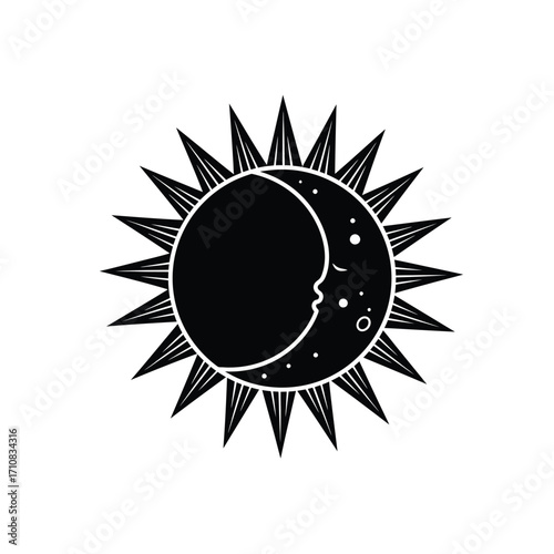 Celestial design featuring a sun moon and stars black silhouette