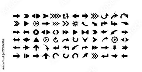 A Collection of Diverse Black Arrow Icons on a White Background
