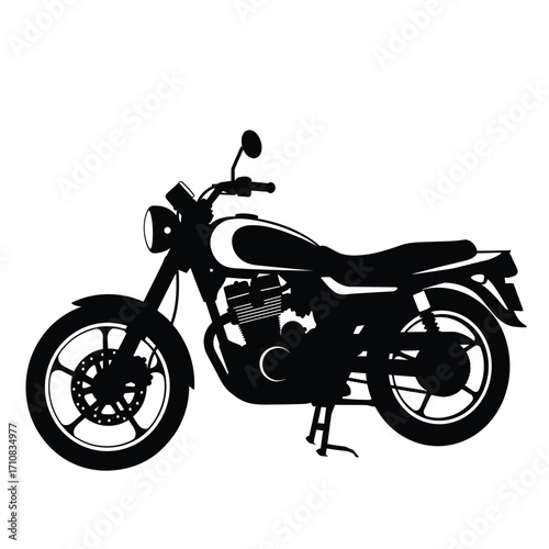 Classic vintage motorcycle in black and white detailed design silhouette