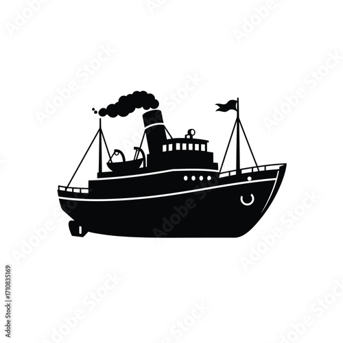 Vintage steam boat with smokestack and flags a striking silhouette
