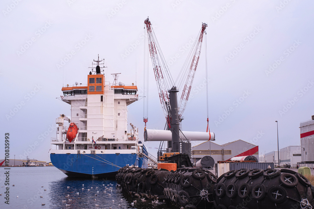 Fototapeta premium wind turbine under construction in the port of Saint-Nazaire in Brittany, France 