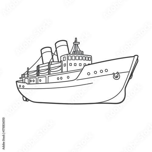 Vintage steamship illustration with detailed smokestacks a classic nautical silhouette