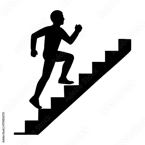 Silhouette of man running upstairs symbol of progress growth success achievement