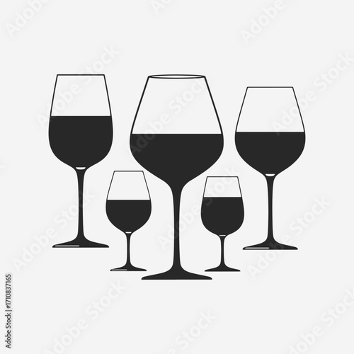  A set of wine glasses Vector Illustration focuses on simplicity, elegance, and ease of recognition. Vector Sign for Banner, Logos, Labels, and Icons.