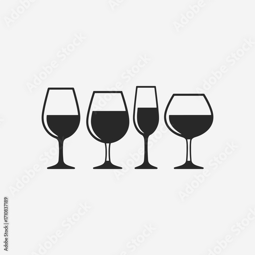  A set of wine glasses Vector Illustration focuses on simplicity, elegance, and ease of recognition. Vector Sign for Banner, Logos, Labels, and Icons.