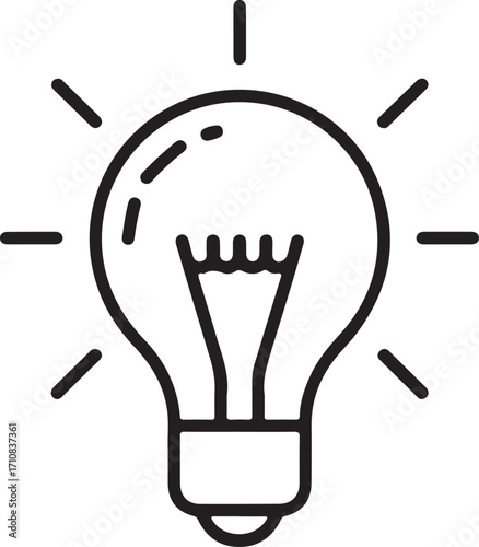 Simple line art light bulb icon glowing brightly