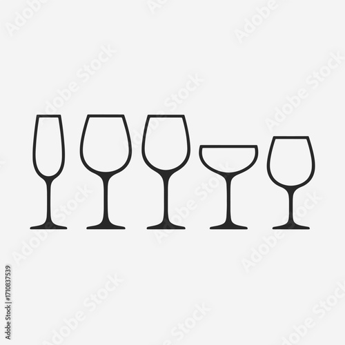  A set of wine glasses Vector Illustration focuses on simplicity, elegance, and ease of recognition. Vector Sign for Banner, Logos, Labels, and Icons.