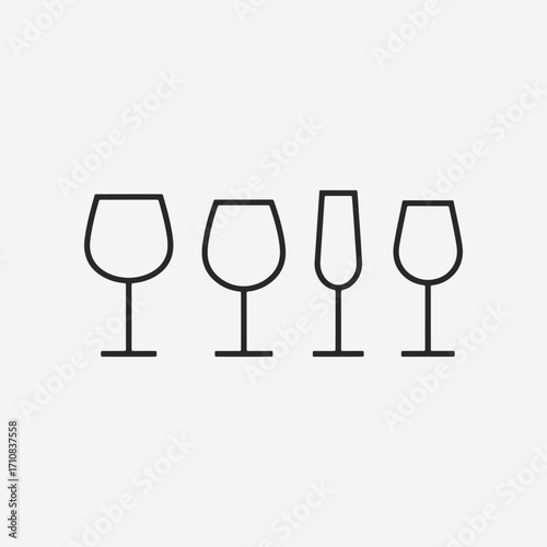  A set of wine glasses Vector Illustration focuses on simplicity, elegance, and ease of recognition. Vector Sign for Banner, Logos, Labels, and Icons.