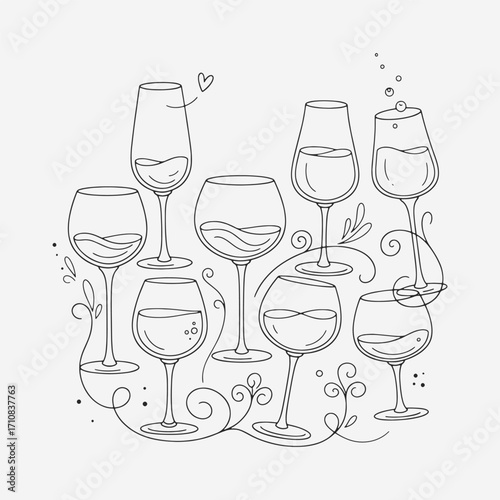  A set of wine glasses Vector Illustration focuses on simplicity, elegance, and ease of recognition. Vector Sign for Banner, Logos, Labels, and Icons.