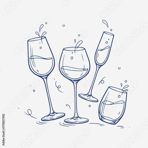 A set of wine glasses Vector Illustration focuses on simplicity, elegance, and ease of recognition. Vector Sign for Banner, Logos, Labels, and Icons.