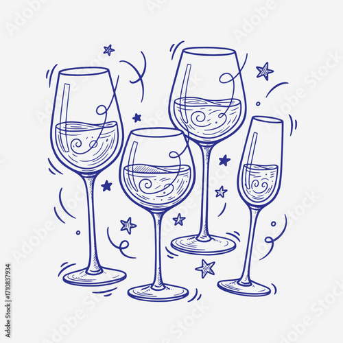  A set of wine glasses Vector Illustration focuses on simplicity, elegance, and ease of recognition. Vector Sign for Banner, Logos, Labels, and Icons.