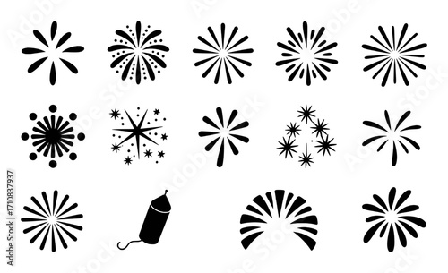 Collection of Black and White Firework and Celebration Icons