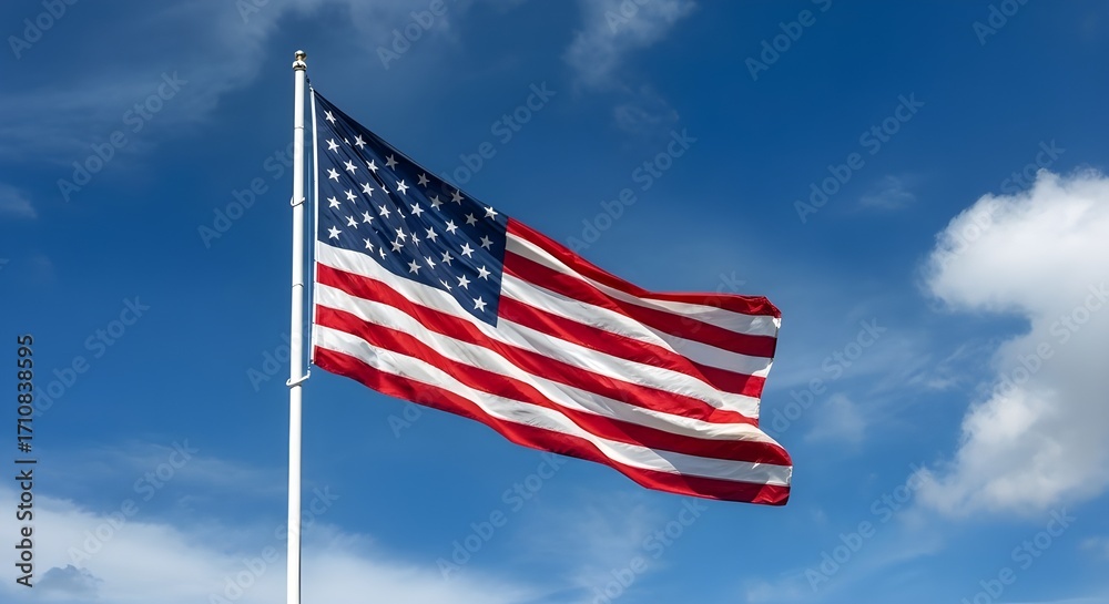 Naklejka premium American flag waving in the blue sky