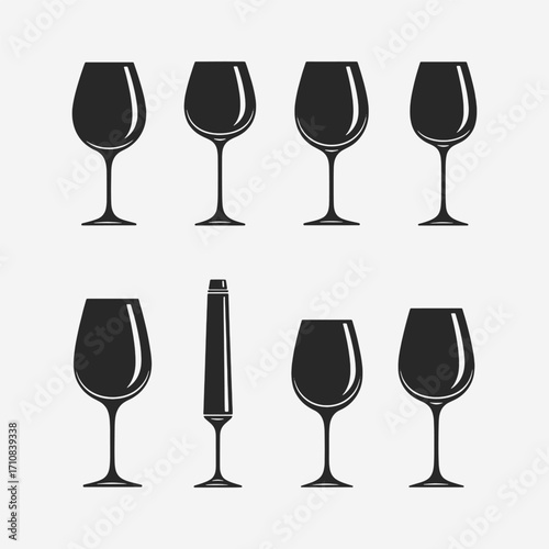  A set of wine glasses Vector Illustration focuses on simplicity, elegance, and ease of recognition. Vector Sign for Banner, Logos, Labels, and Icons.