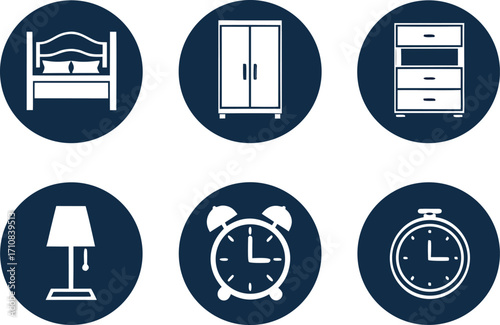Group of Six Bedroom and Timekeeping Icons headboard