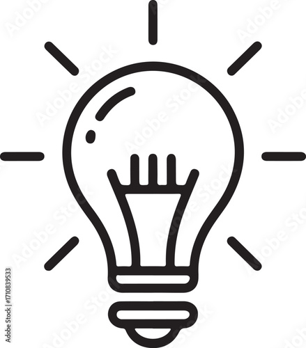 Simple line art light bulb icon glowing brightly