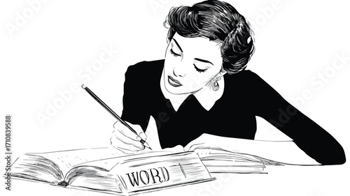 Professional Woman Writing in Book with Pen - Educational Concept